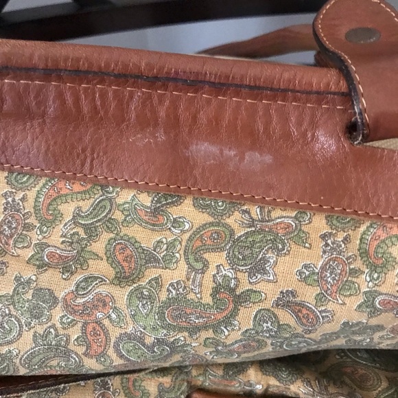 KRIZIA tan leather and beige canvas large bag - Picture 7 of 8